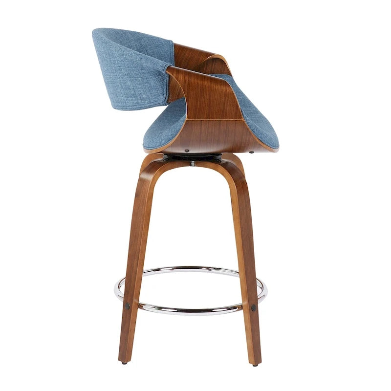 Tabourets de comptoir à hauteur fixe 24" avec pieds en bois courbé et repose-pieds rond (Lot de 2)