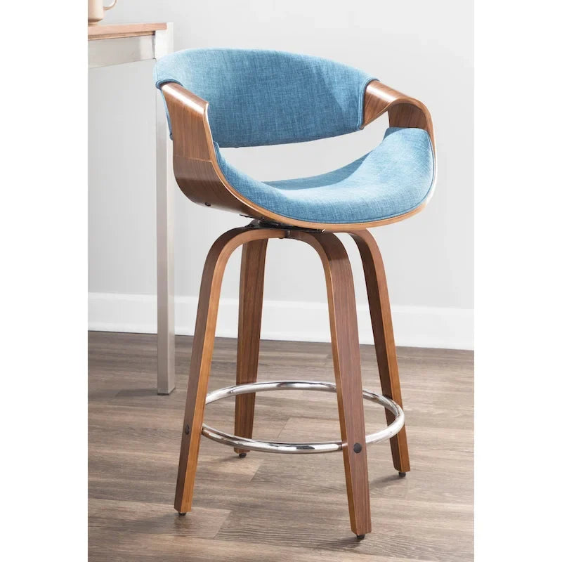 Tabourets de comptoir à hauteur fixe 24" avec pieds en bois courbé et repose-pieds rond (Lot de 2)