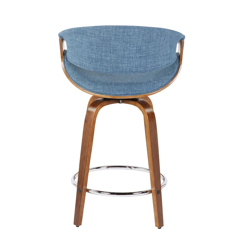 Tabourets de comptoir à hauteur fixe 24" avec pieds en bois courbé et repose-pieds rond (Lot de 2)