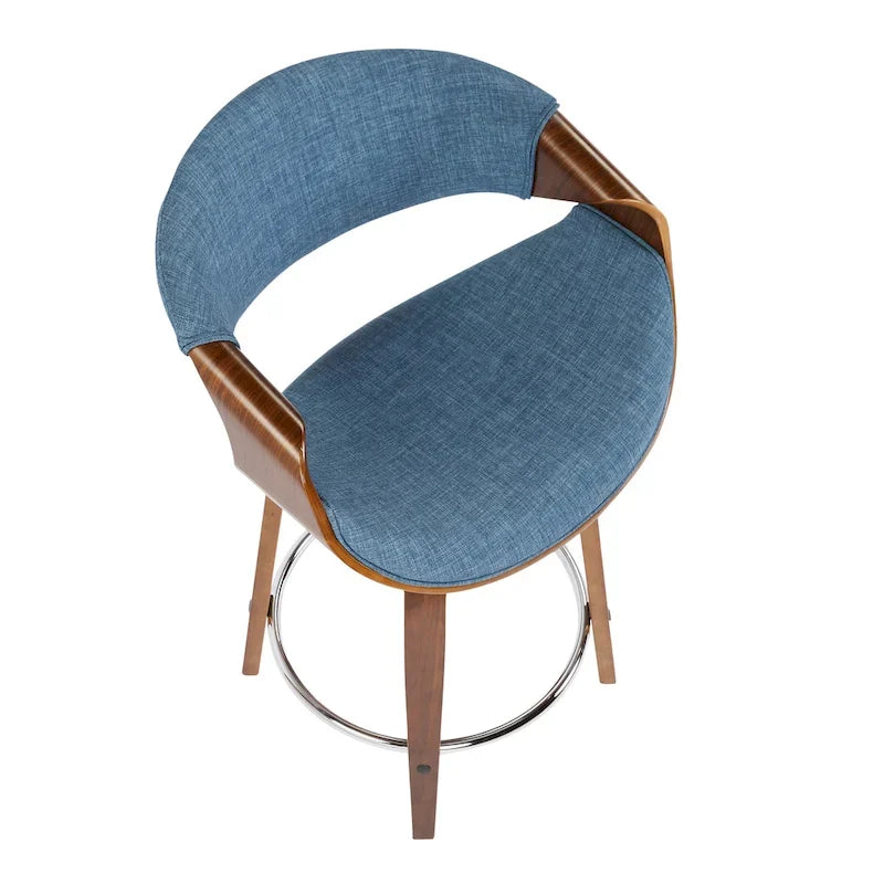 Tabourets de comptoir à hauteur fixe 24" avec pieds en bois courbé et repose-pieds rond (Lot de 2)