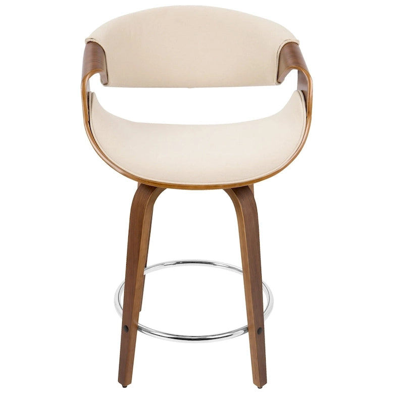 Tabourets de comptoir à hauteur fixe 24" avec pieds en bois courbé et repose-pieds rond (Lot de 2)