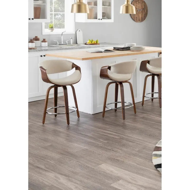 Tabourets de comptoir à hauteur fixe 24" avec pieds en bois courbé et repose-pieds rond (Lot de 2)