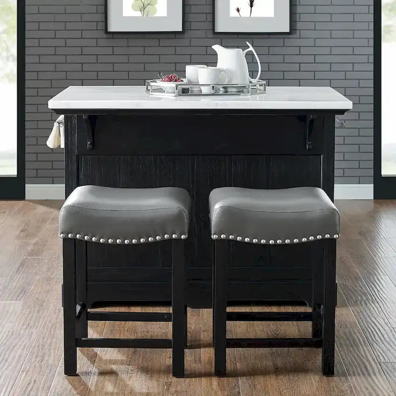 Tabouret de comptoir avec assise en similicuir - Lot de 2