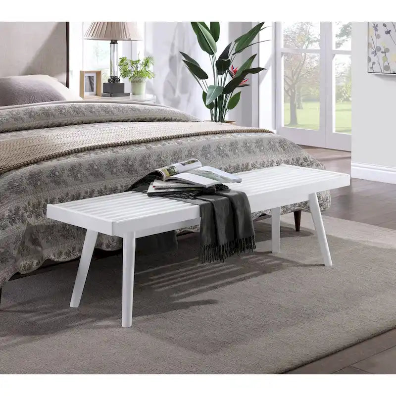 Banc à lattes en bois massif – Blanc, 56,30L x 16,50P x 17,50H