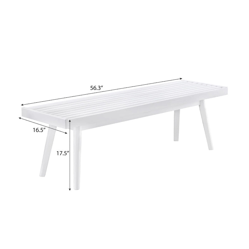 Banc à lattes en bois massif – Blanc, 56,30L x 16,50P x 17,50H