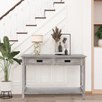 Console 2 tiroirs 1 étagère, bois gris vieilli, 83 cm (H) x 120 cm (L) x 35 cm (P)