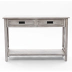 Console 2 tiroirs 1 étagère, bois gris vieilli, 83 cm (H) x 120 cm (L) x 35 cm (P)
