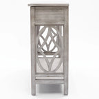 Console 2 tiroirs 1 étagère, bois gris vieilli, 83 cm (H) x 120 cm (L) x 35 cm (P)