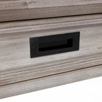 Console 2 tiroirs 1 étagère, bois gris vieilli, 83 cm (H) x 120 cm (L) x 35 cm (P)