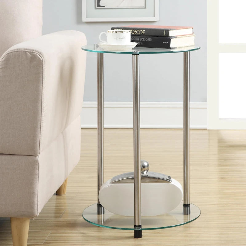  Designs2Go Classic Glass 2 Tier Round End Table