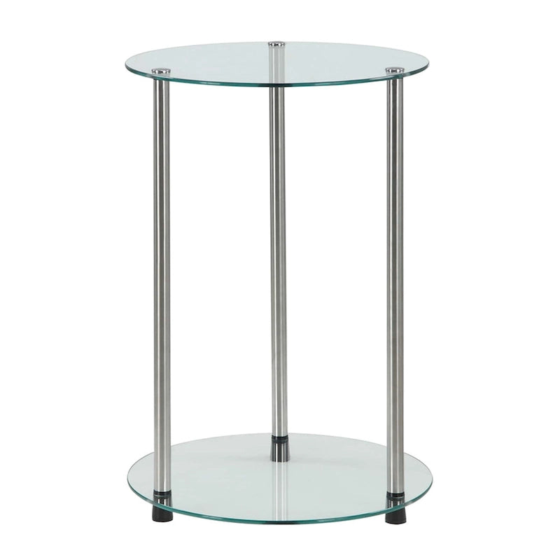 Table d'appoint ronde à 2 niveaux avec étagères en verre trempé