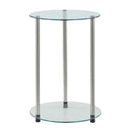 Table d'appoint ronde à 2 niveaux avec étagères en verre trempé