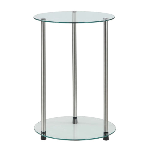 Table d'appoint ronde à 2 niveaux avec étagères en verre trempé
