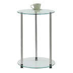 Table d'appoint ronde à 2 niveaux avec étagères en verre trempé
