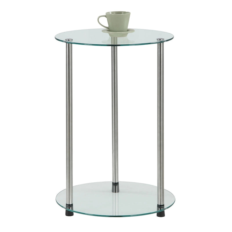 Table d'appoint ronde à 2 niveaux avec étagères en verre trempé
