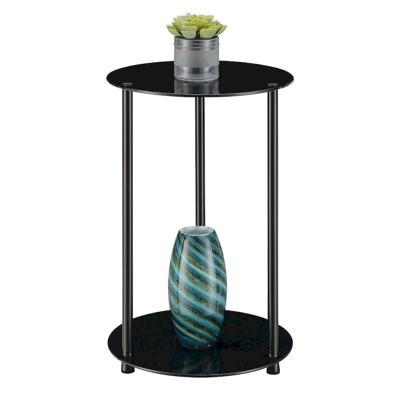 Table d'appoint ronde à 2 niveaux avec étagères en verre trempé