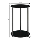 Table d'appoint ronde à 2 niveaux avec étagères en verre trempé