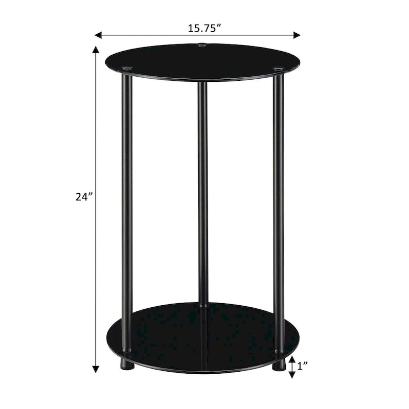 Table d'appoint ronde à 2 niveaux avec étagères en verre trempé