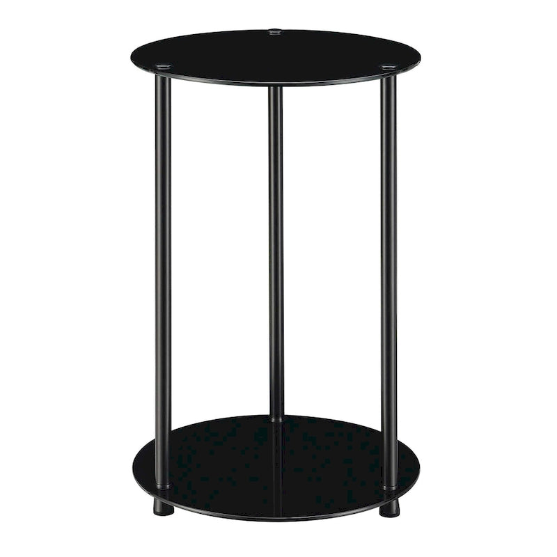 Table d'appoint ronde à 2 niveaux avec étagères en verre trempé
