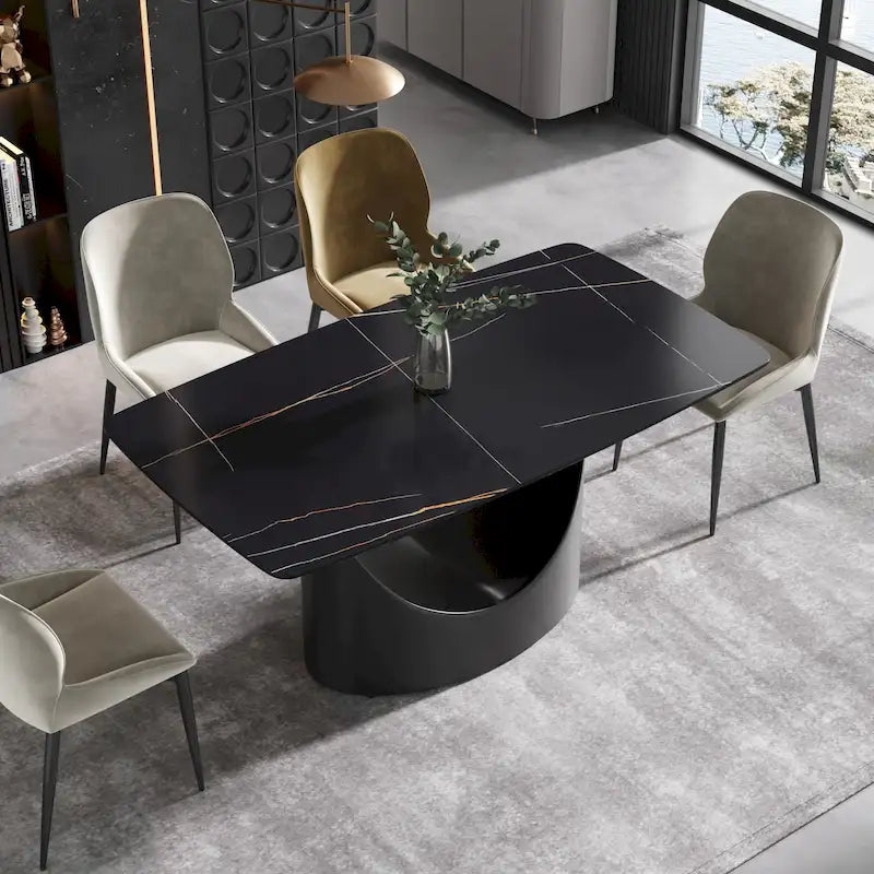 Table à manger de 63 pouces avec plateau en pierre frittée et base en métal