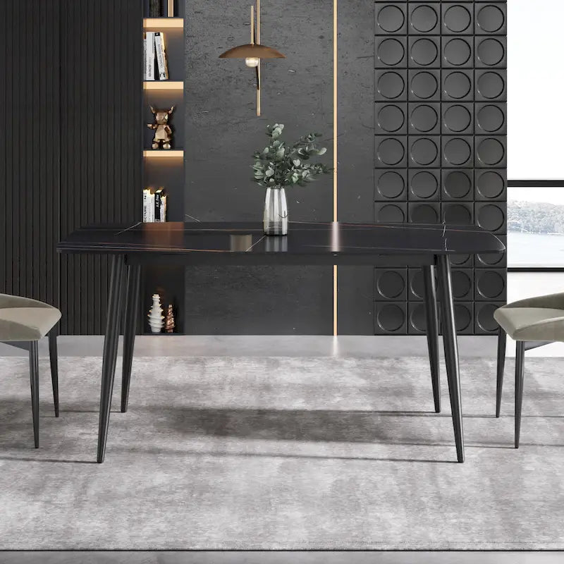 Table à manger de 63 pouces avec plateau en pierre frittée et base en métal