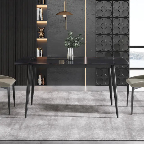 Table à manger de 63 pouces avec plateau en pierre frittée et base en métal