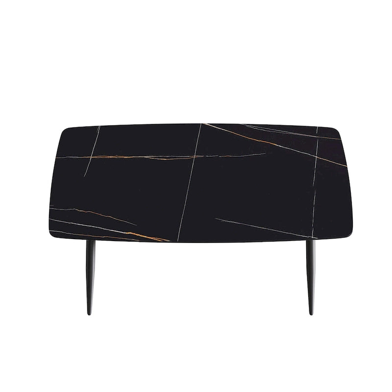 Table à manger de 63 pouces avec plateau en pierre frittée et base en métal