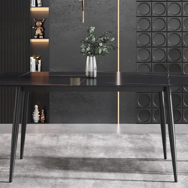 Table à manger de 63 pouces avec plateau en pierre frittée et base en métal
