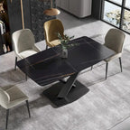 Table à manger de 63 pouces avec plateau en pierre frittée et base en métal