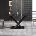 Table à manger de 63 pouces avec plateau en pierre frittée et base en métal