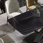 Table à manger de 63 pouces avec plateau en pierre frittée et base en métal