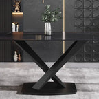 Table à manger de 63 pouces avec plateau en pierre frittée et base en métal