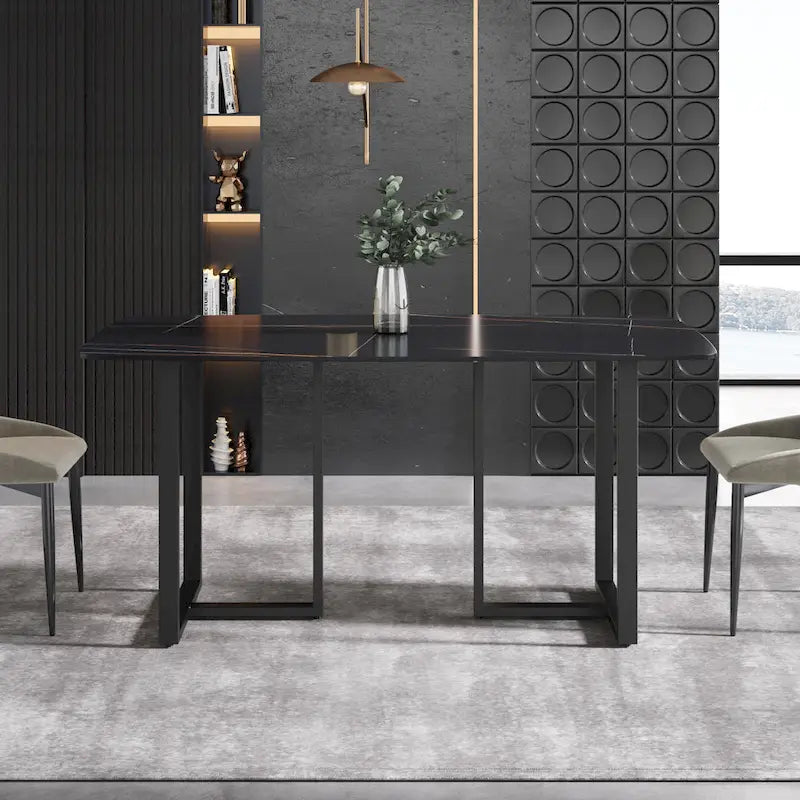 Table à manger de 63 pouces avec plateau en pierre frittée et base en métal