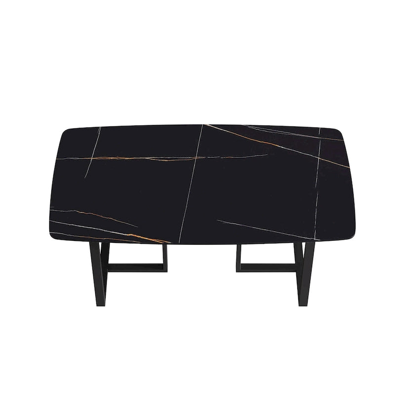 Table à manger de 63 pouces avec plateau en pierre frittée et base en métal