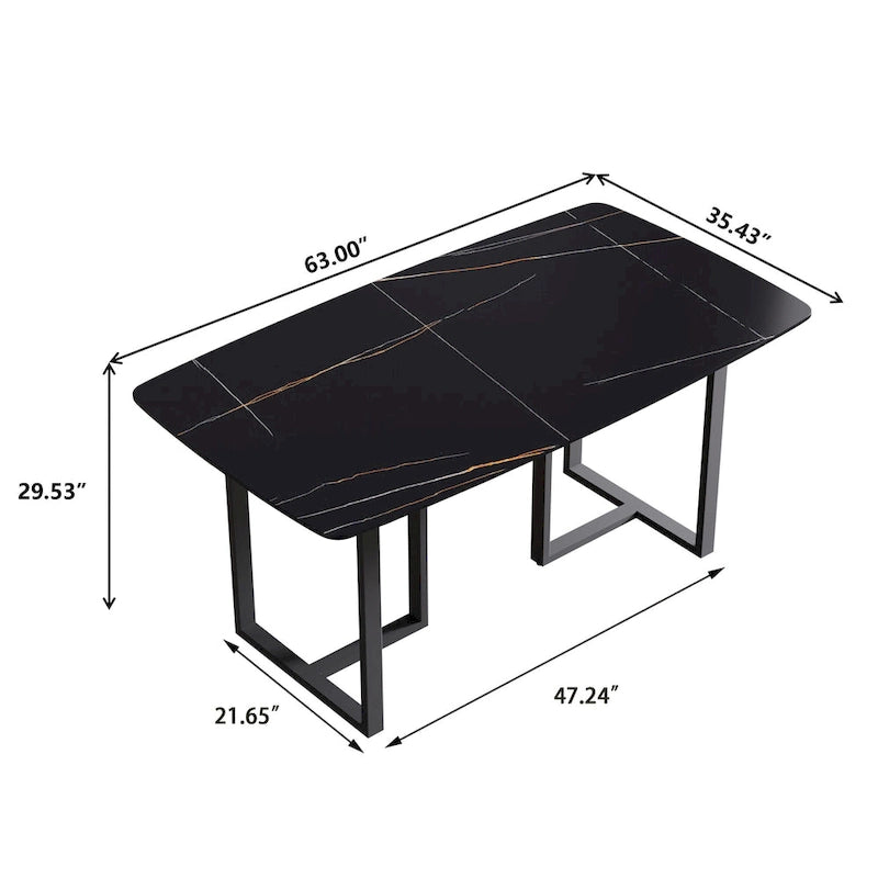 Table à manger de 63 pouces avec plateau en pierre frittée et base en métal