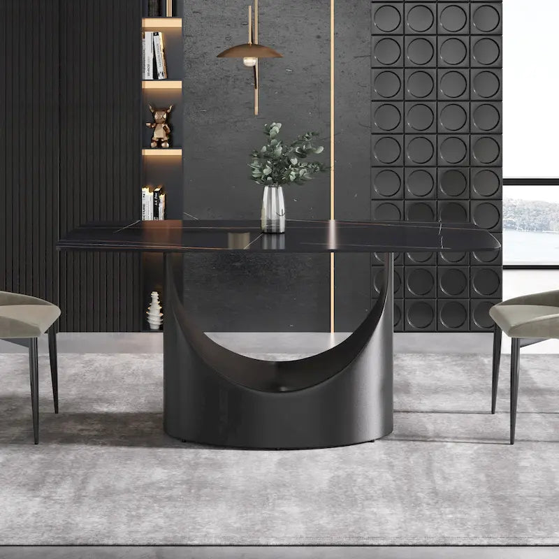 Table à manger de 63 pouces avec plateau en pierre frittée et base en métal