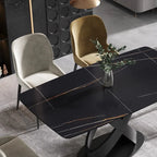 Table à manger de 63 pouces avec plateau en pierre frittée et base en métal