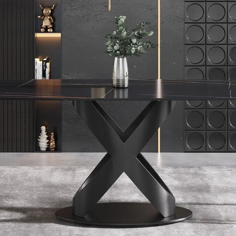 Table à manger de 63 pouces avec plateau en pierre frittée et base en métal