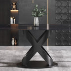 Table à manger de 63 pouces avec plateau en pierre frittée et base en métal