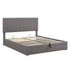 Lit plateforme capitonné en lin Queen Size avec système de rangement relevable