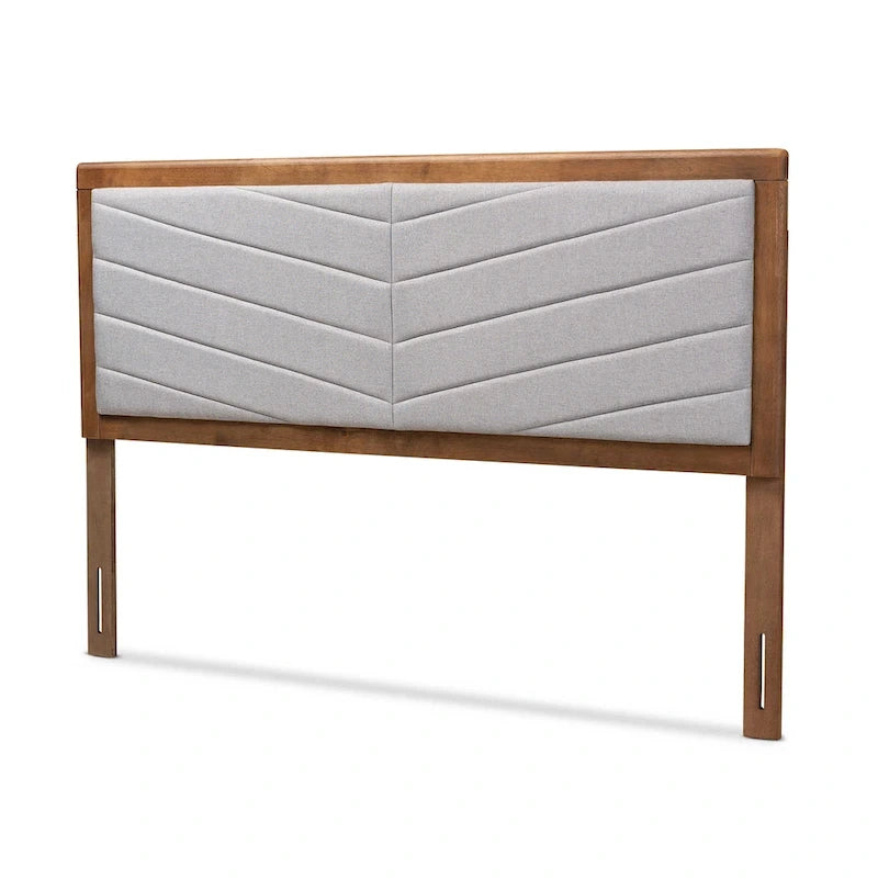 Tête de lit en bois rembourrée avec capitonnage à chevrons - Gris clair