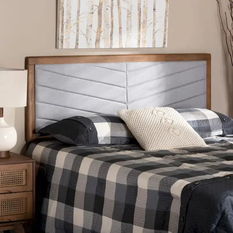 Tête de lit en bois rembourrée avec capitonnage à chevrons - Gris clair