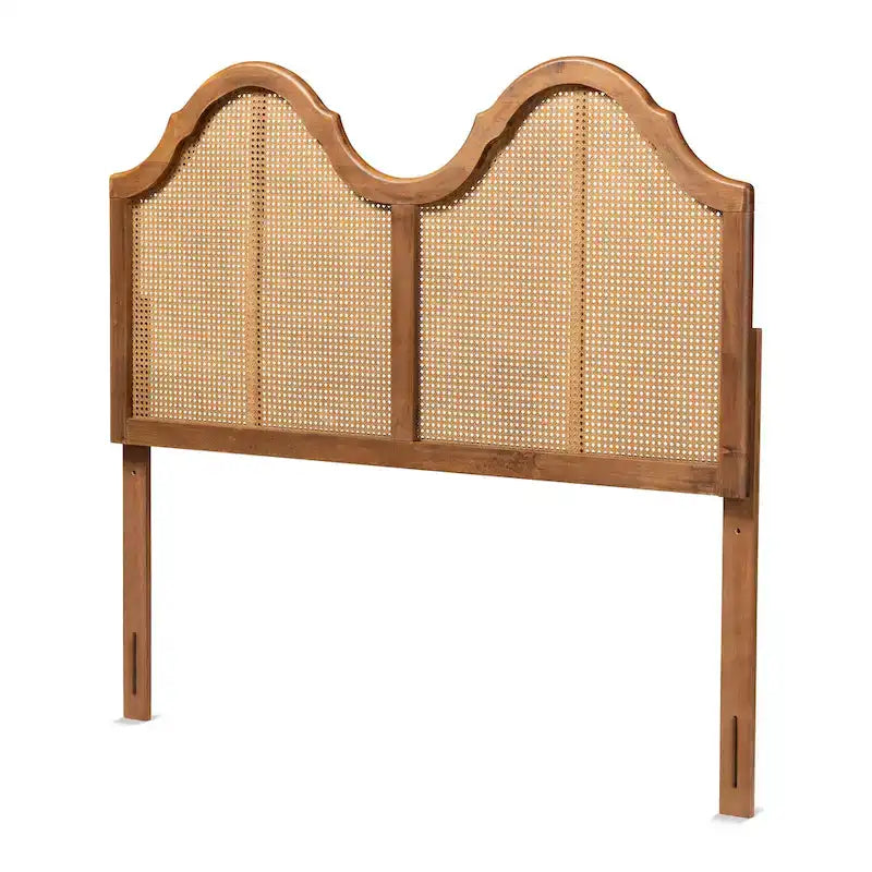 Tête de lit cintrée en bois de frêne-noyer et rotin synthétique
