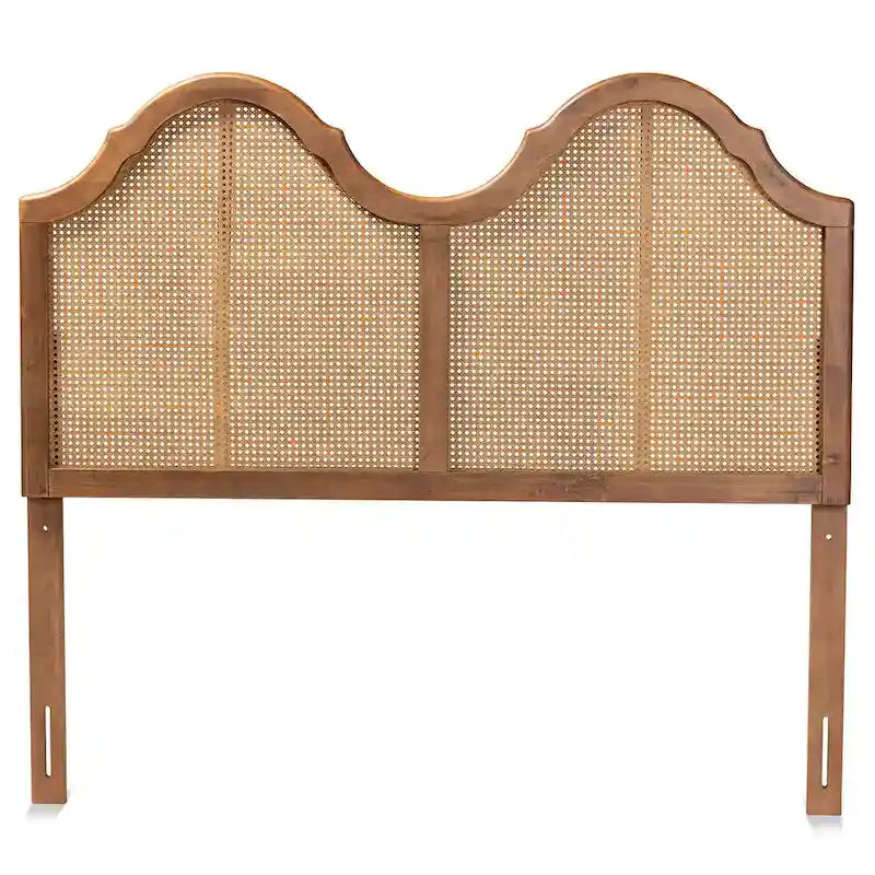 Tête de lit cintrée en bois de frêne-noyer et rotin synthétique