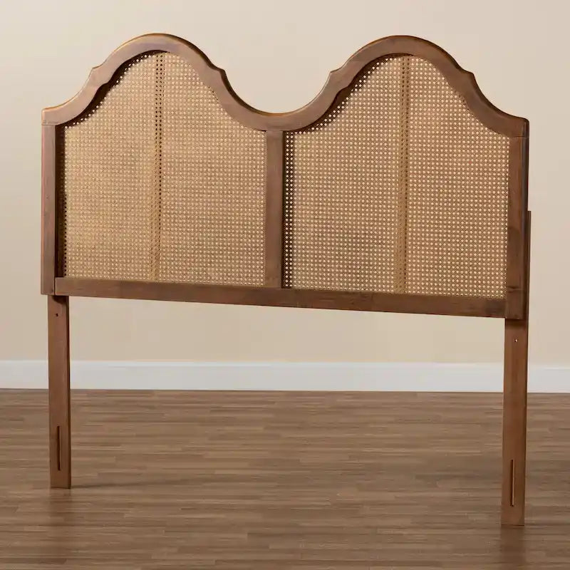 Tête de lit cintrée en bois de frêne-noyer et rotin synthétique