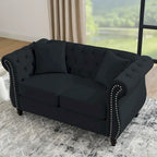 Canapé Chesterfield 2 places avec accoudoirs roulés et garniture cloutée – Velours noir