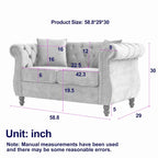 Canapé Chesterfield 2 places avec accoudoirs roulés et garniture cloutée – Velours noir