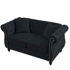 Canapé Chesterfield 2 places avec accoudoirs roulés et garniture cloutée – Velours noir