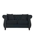 Canapé Chesterfield 2 places avec accoudoirs roulés et garniture cloutée – Velours noir