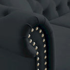 Canapé Chesterfield 2 places avec accoudoirs roulés et garniture cloutée – Velours noir